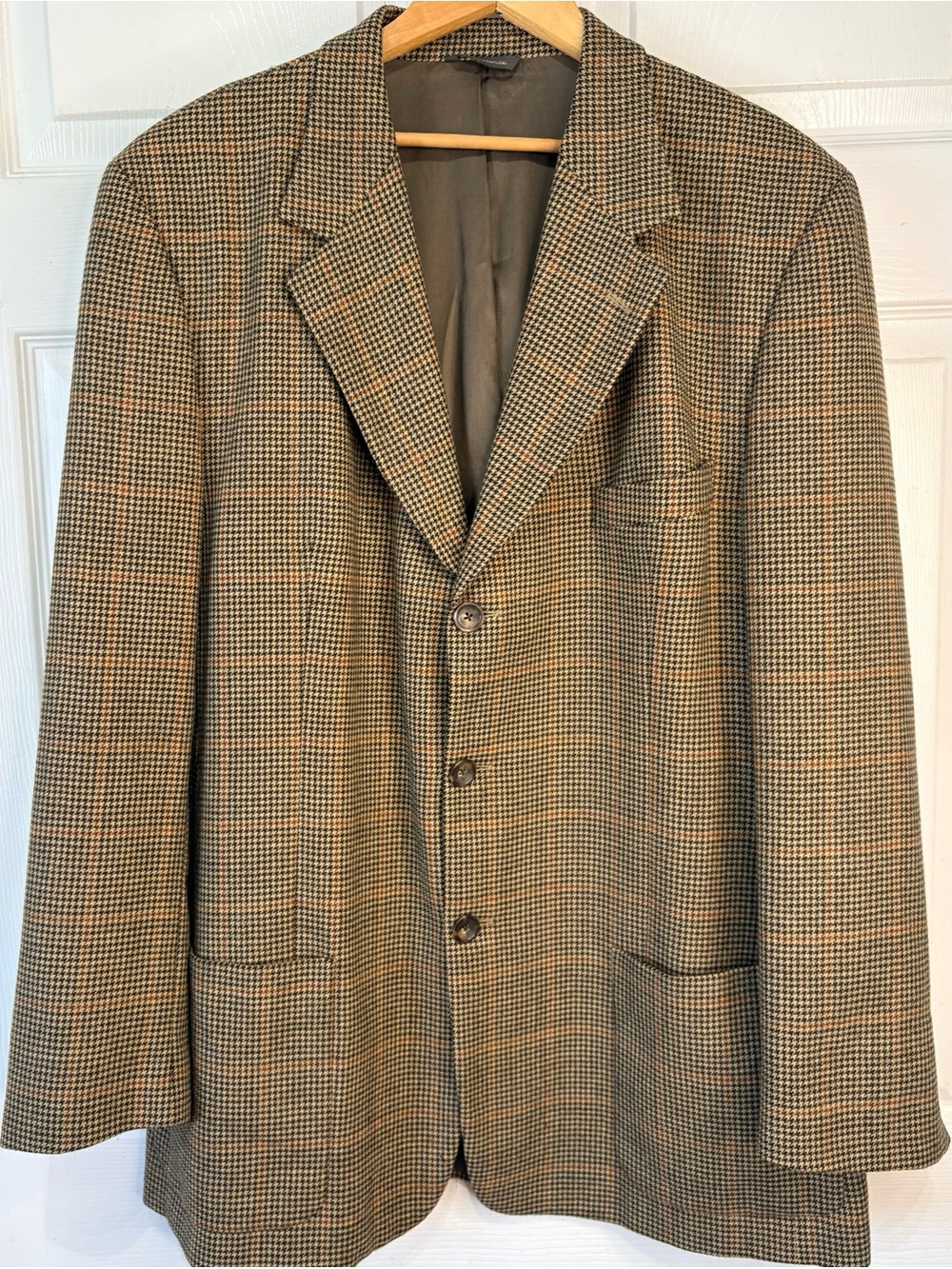 BANANA REPUBLIC Mens Tan 100% Wool Tweed Houndstooth 3 Button Blazer 44R